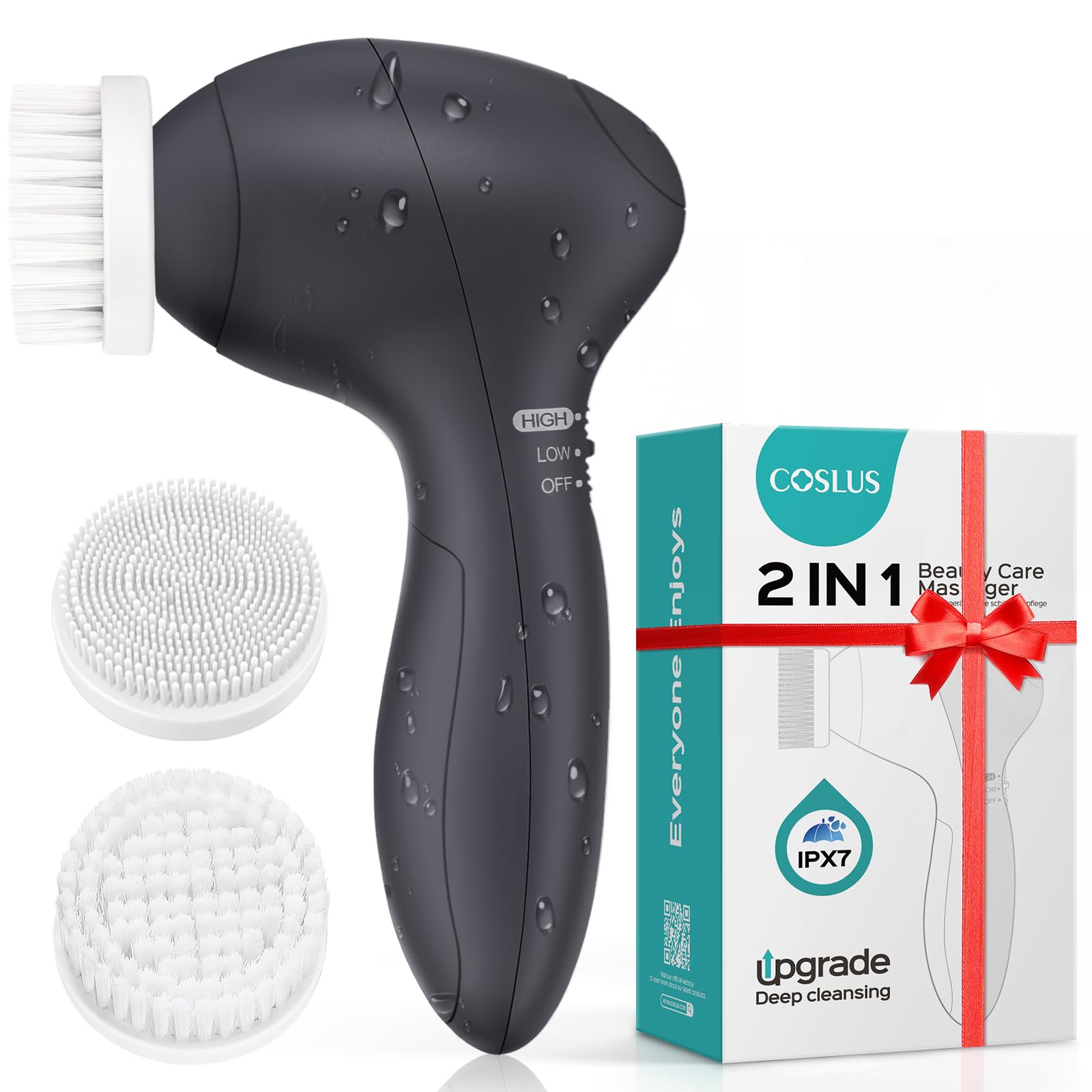 COSLUS Face Scrubber dual-speed control enables gentle and deep cleansing for adaptable routines.