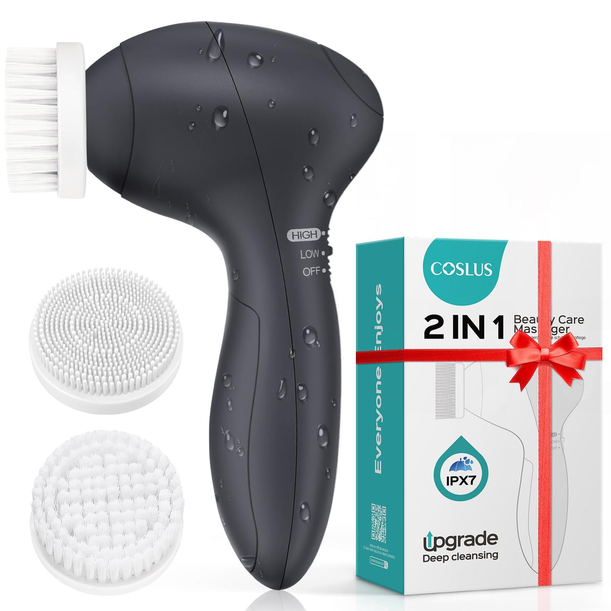 COSLUS Face Scrubber dual-speed control enables gentle and deep cleansing for adaptable routines.