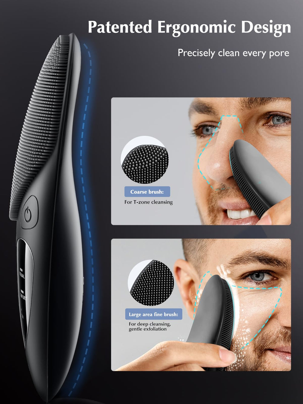 COSLUS face scrubber hands with device illustrates portable skincare on the go