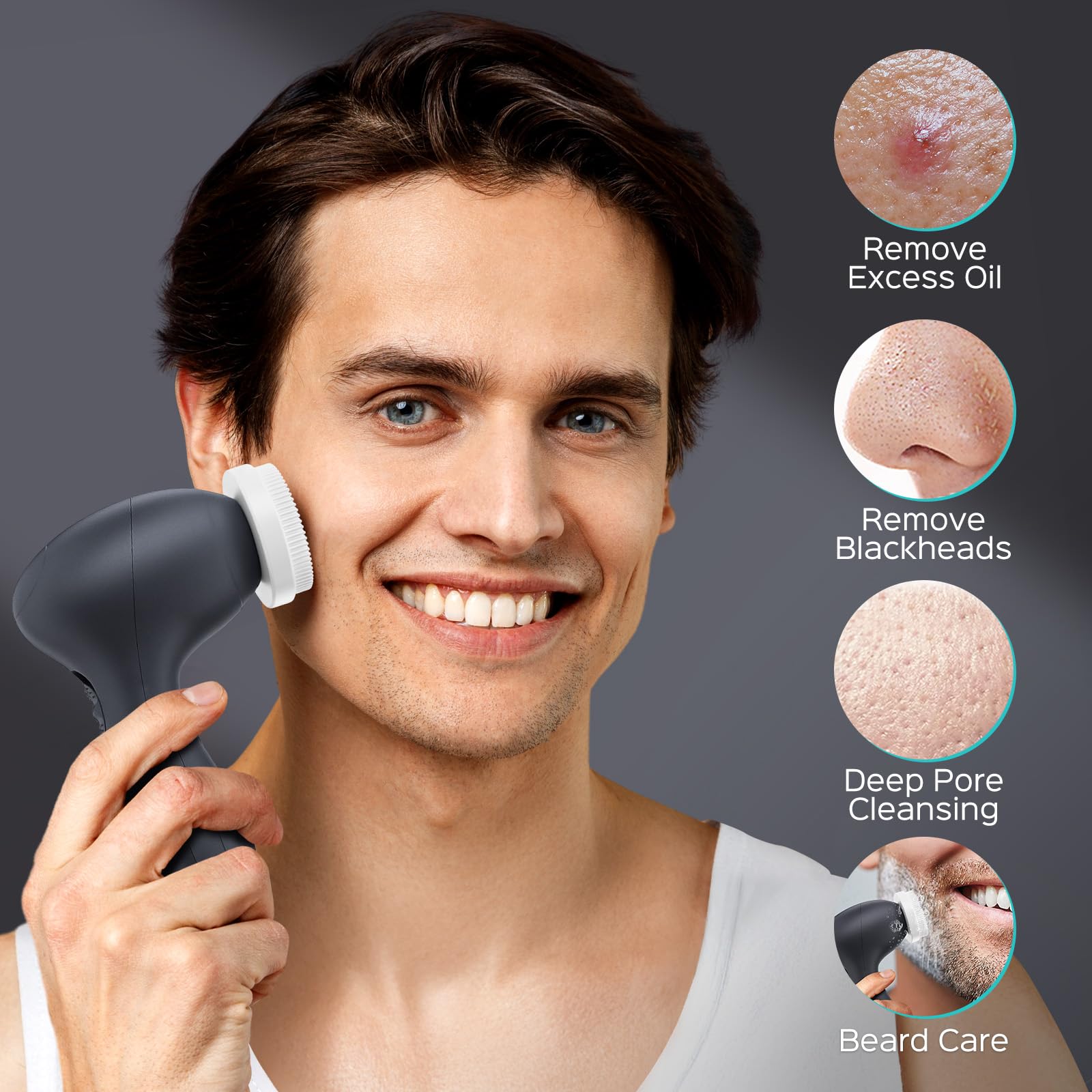 COSLUS Face Scrubber low-speed soft bristles promote gentle cleansing for sensitive skin.