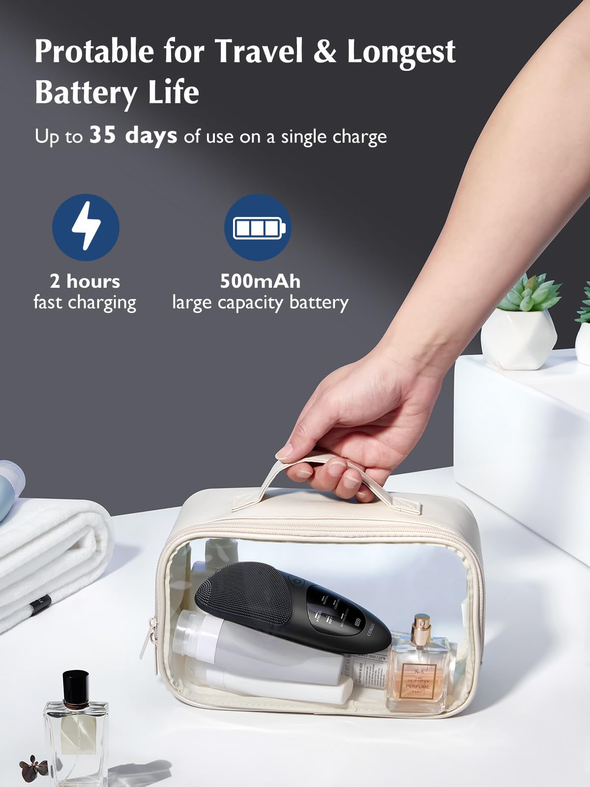 COSLUS Face Scrubber packaging shows travel bundle for portable use.