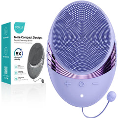 COSLUS face scrubber top view showing compact travel-friendly design for cleansing on the go