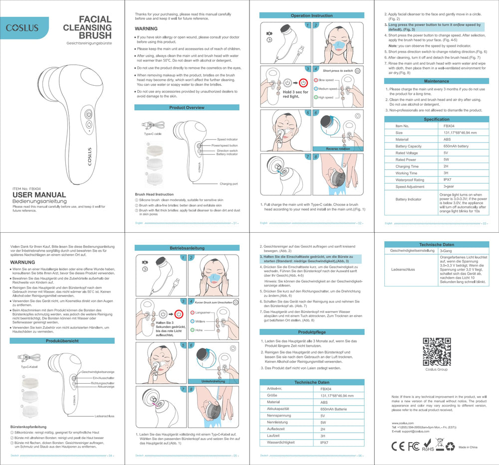 COSLUS packaging image highlighting replaceable brush heads and eco thinking