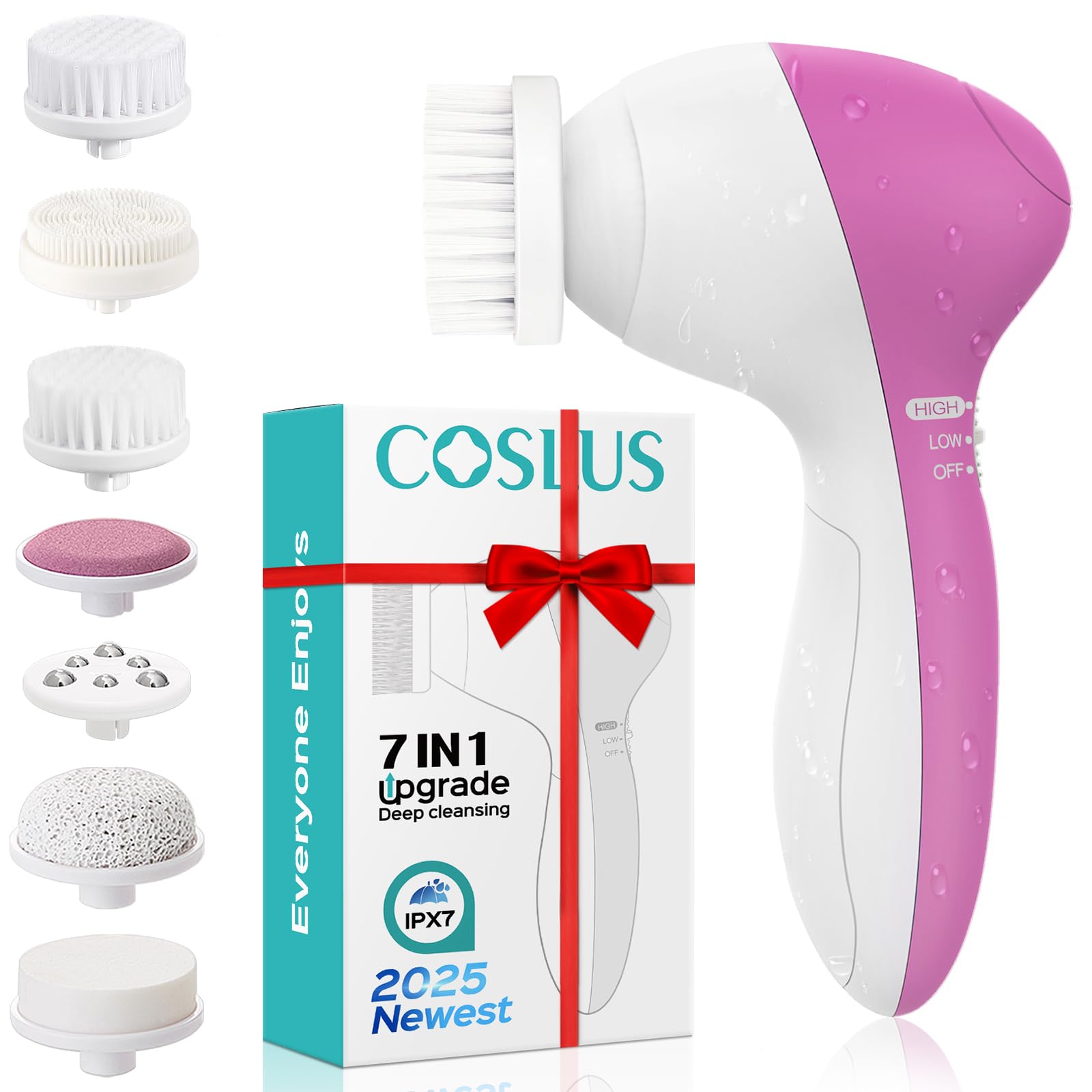 COSLUS FBS-D seven-in-one brush heads for versatile cleansing and exfoliation, customizable skincare routines.