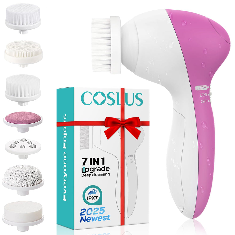 COSLUS FBS-D seven-in-one brush heads for versatile cleansing and exfoliation, customizable skincare routines.