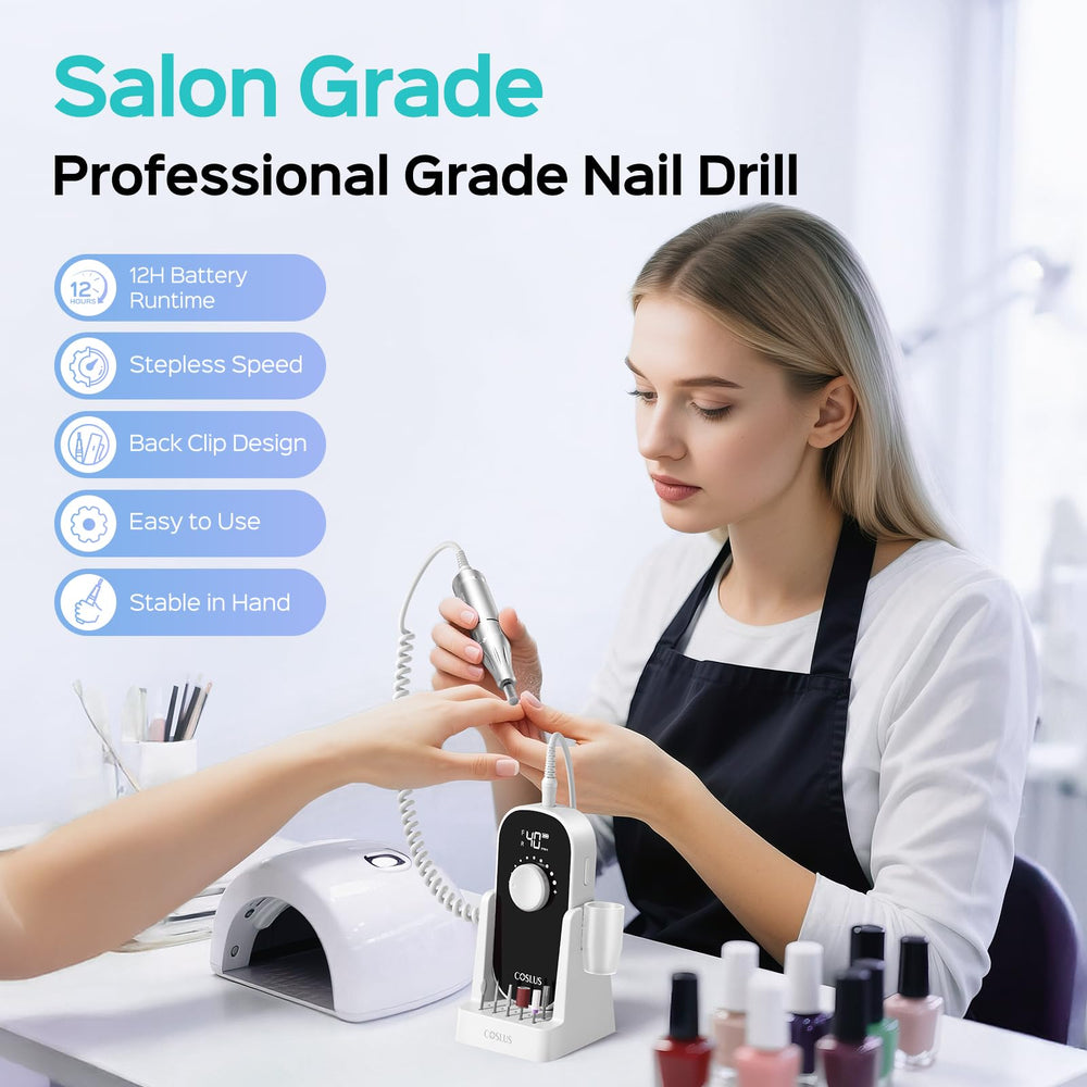 COSLUS nail drill with 40-speed control for versatile tasks.