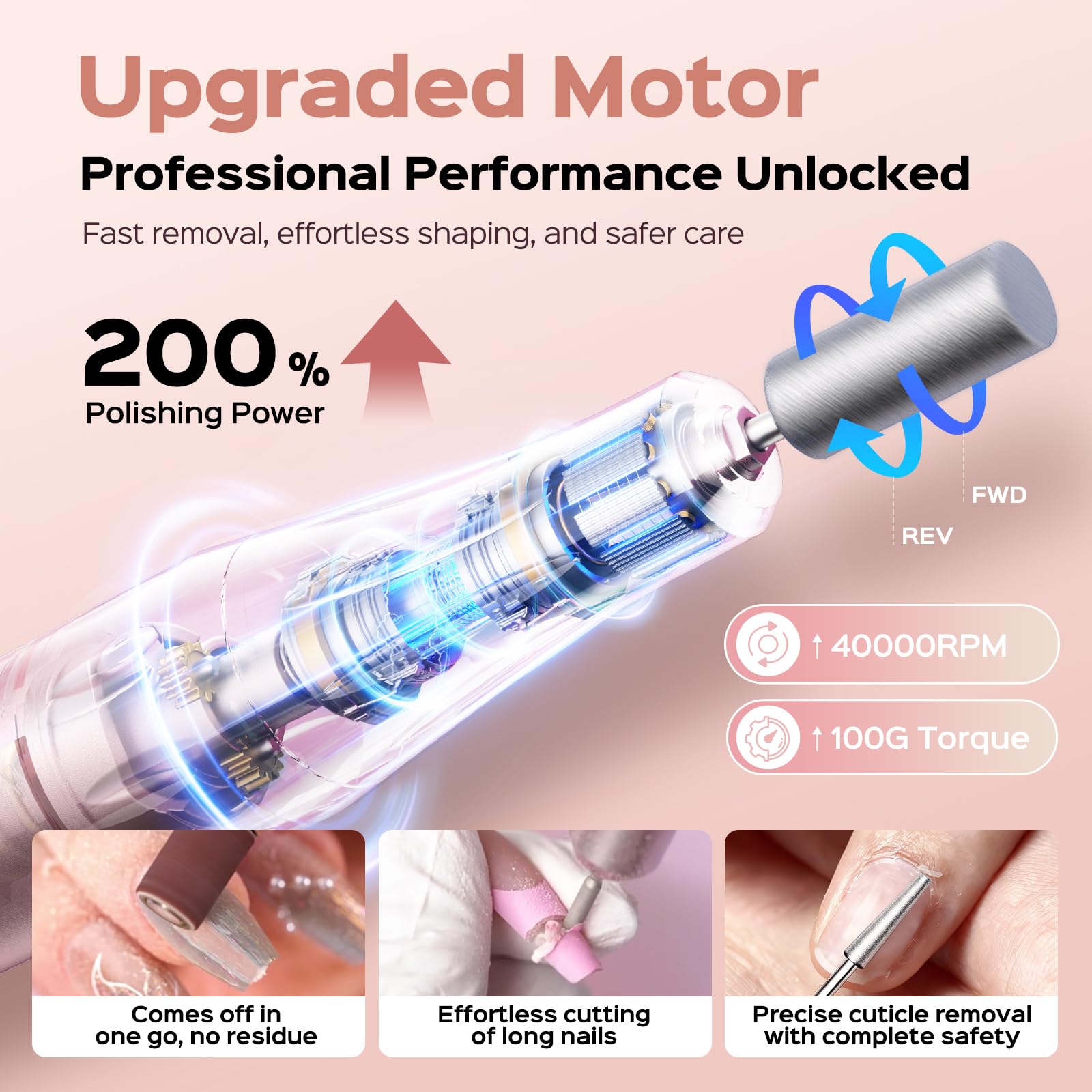 COSLUS nail drill 40000 RPM motor enables fast acrylic trimming