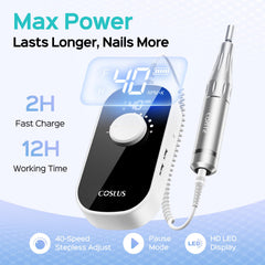 COSLUS nail drill back clip enables hands-free mobility.