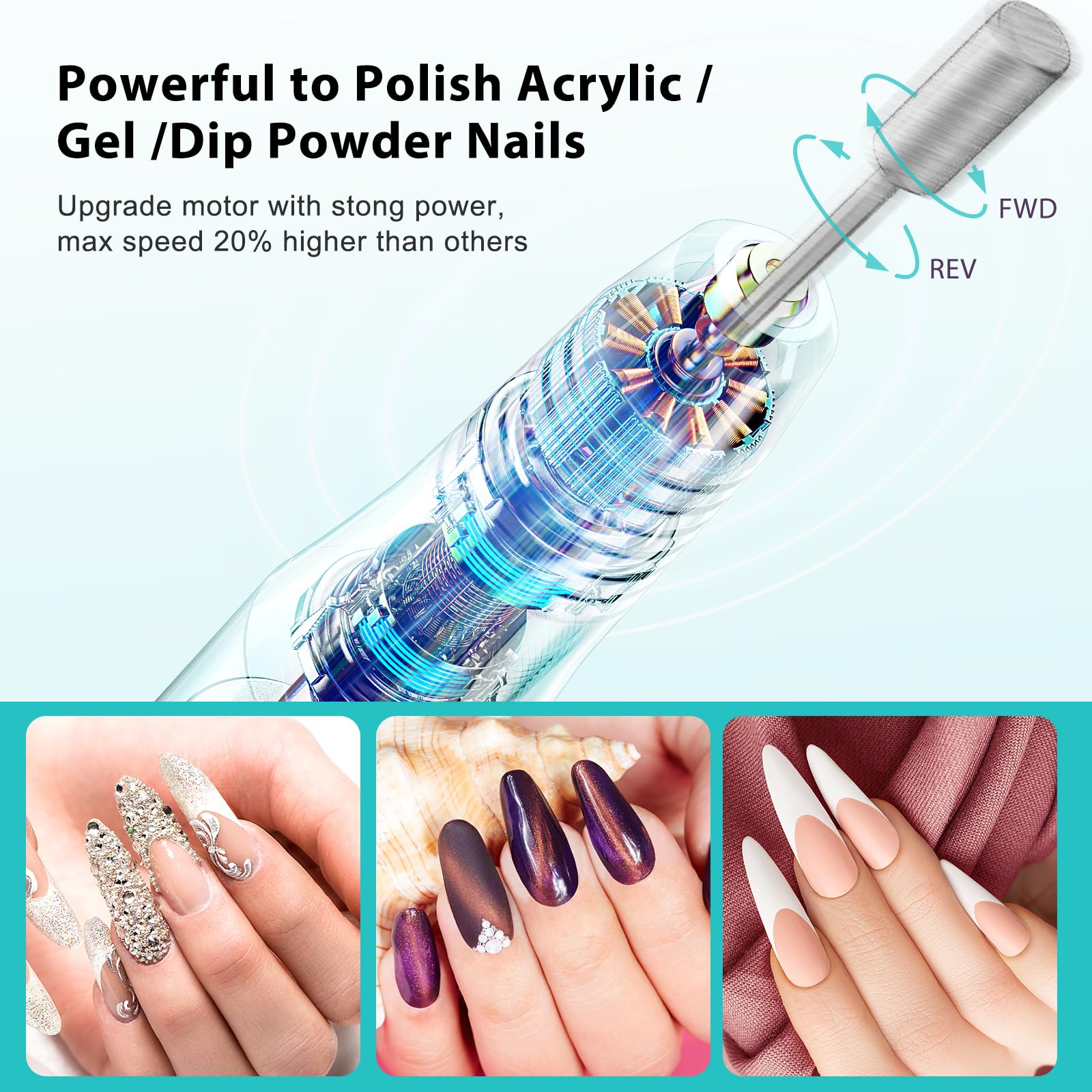COSLUS nail drill bits and sanding bands setup for varied nail prep tasks.