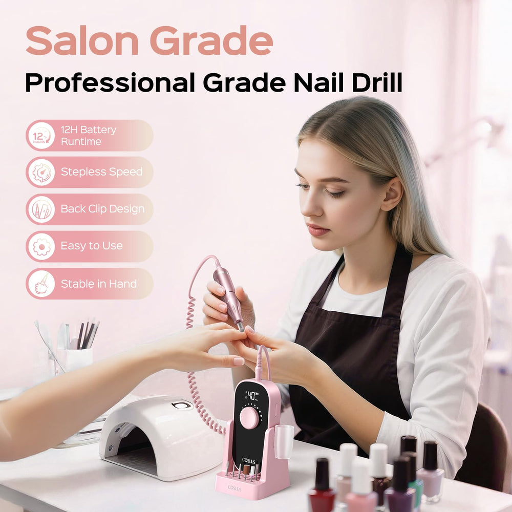 COSLUS nail drill LCD display shows speed and battery for effortless control