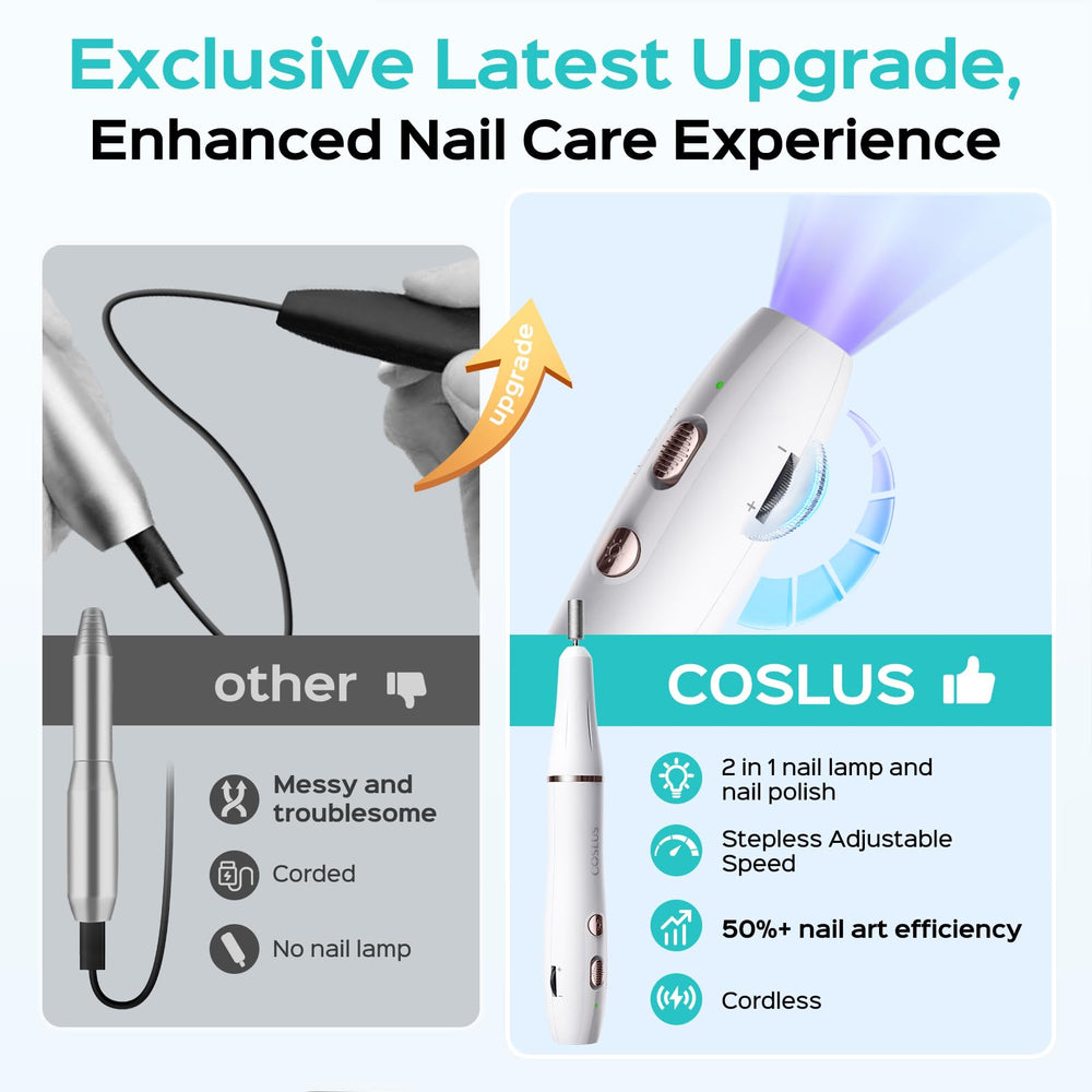 COSLUS nail drill stepless speed dial for precise shaping and filing control