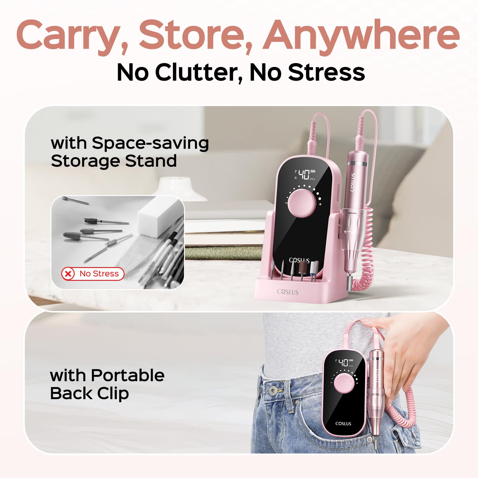 COSLUS cordless file with Type-C fast charge powers up in two hours