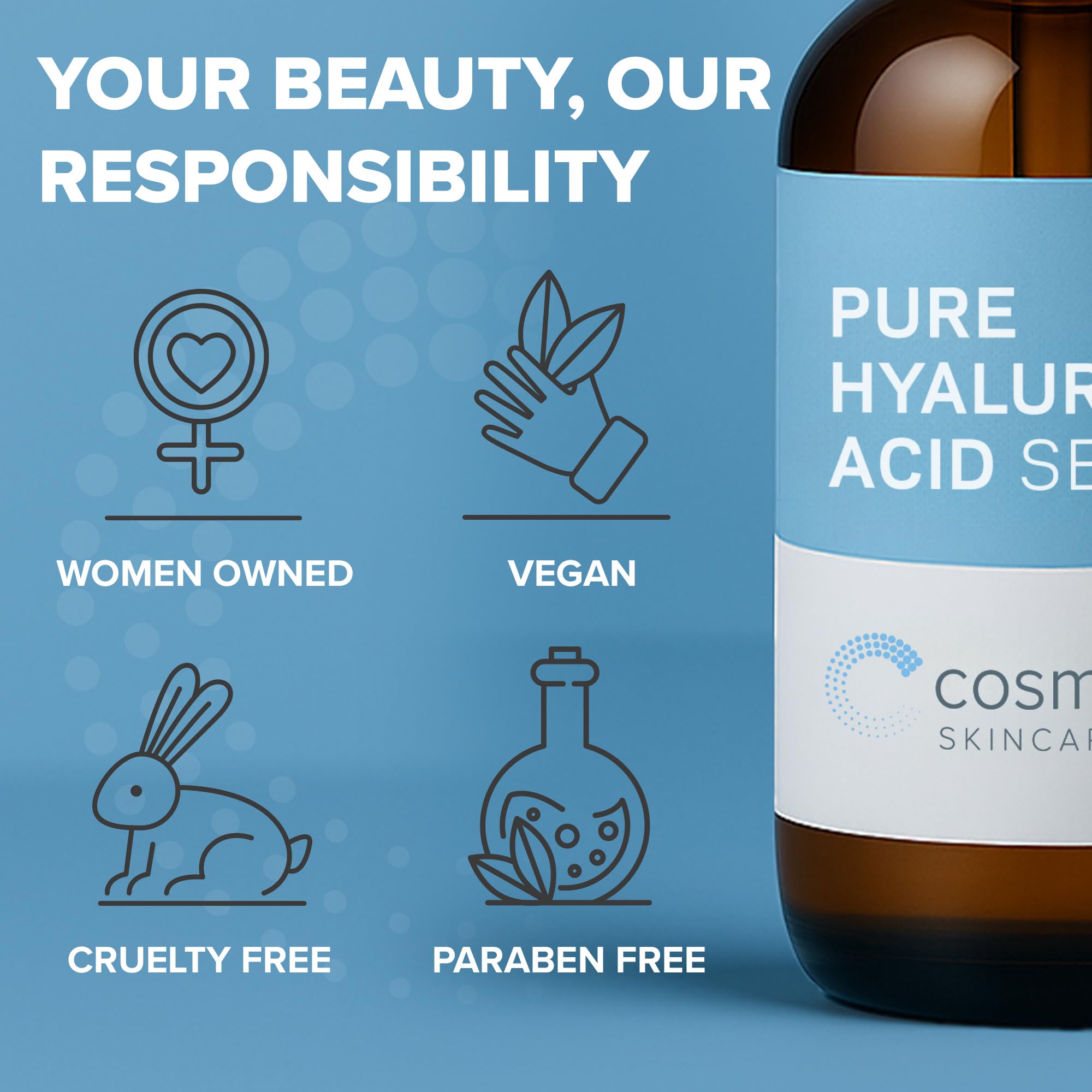 Cosmedica Hyaluronic Acid Serum absorbed on hand for plump look