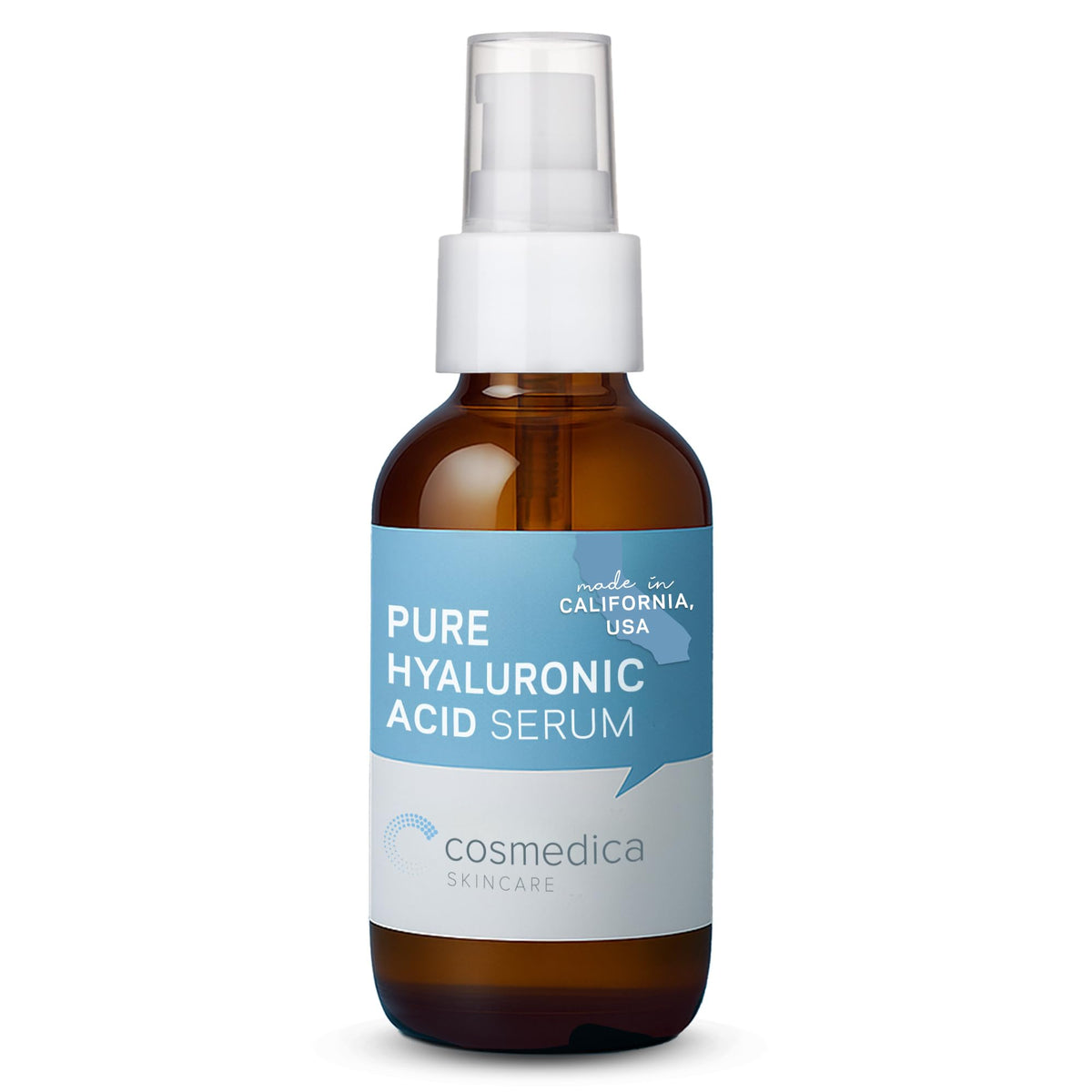 Cosmedica Hyaluronic Acid Serum bottle closeup highlighting deep hydration