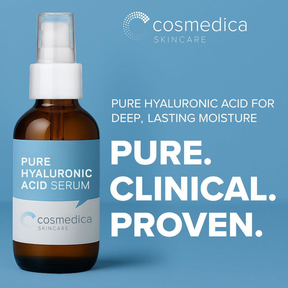 Cosmedica Hyaluronic Acid Serum dropper pouring for skin hydration