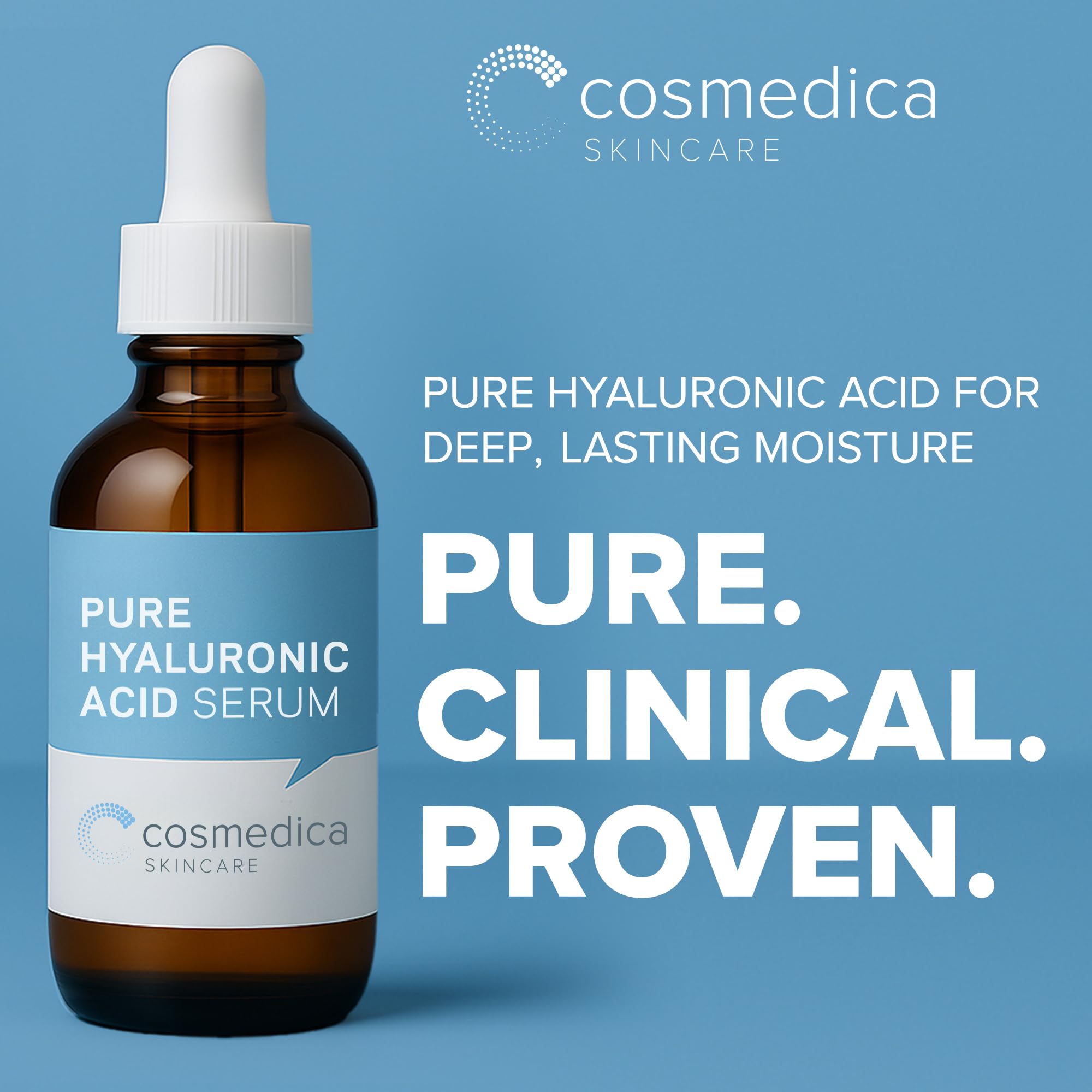Cosmedica Hyaluronic Serum bottle pour shows lightweight hydration.