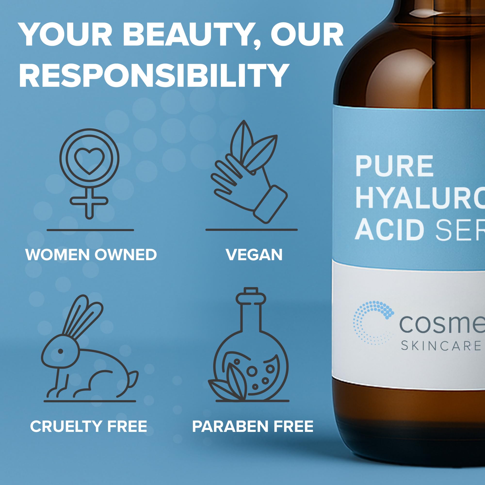 Cosmedica Skincare Hyaluronic Acid Serum packaging and bottle design for easy storage