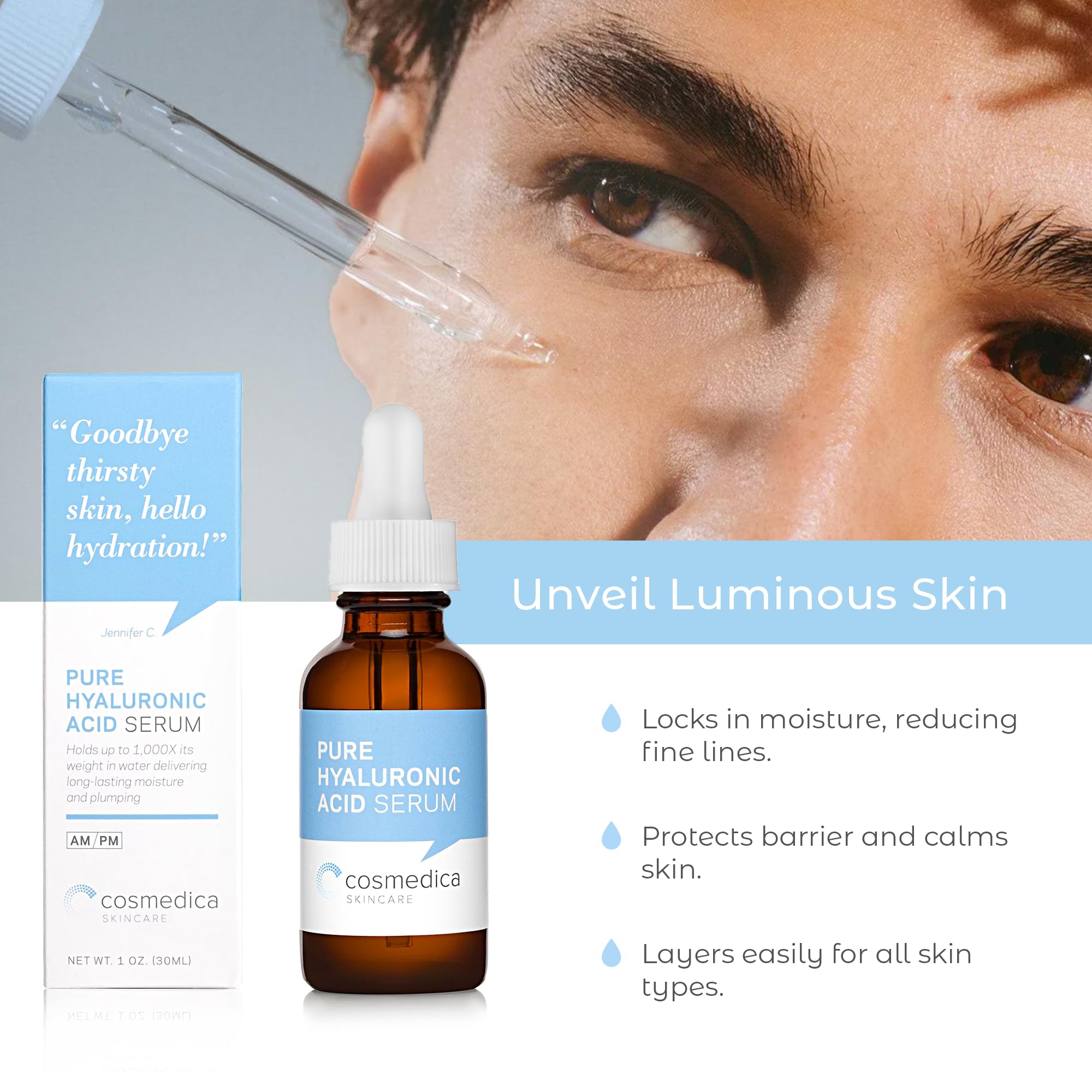 Cosmedica Skincare Set serum droppers close-up for precise, consistent application