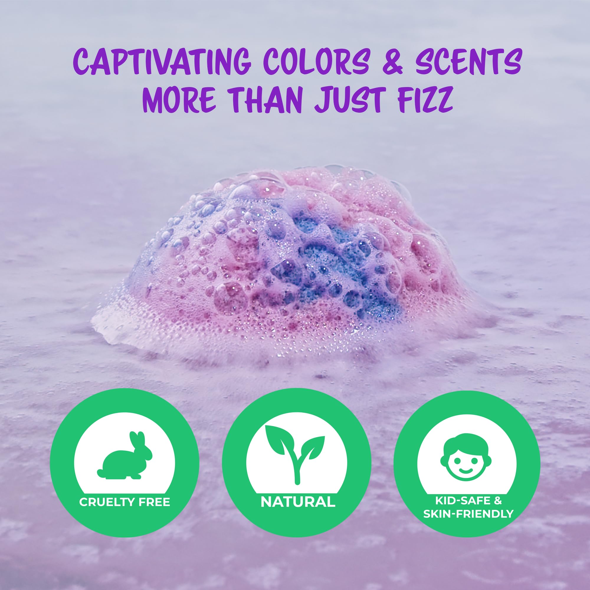Cosmetics Stories organic kid-safe bath bomb provides gentle skincare while kids enjoy playtime.