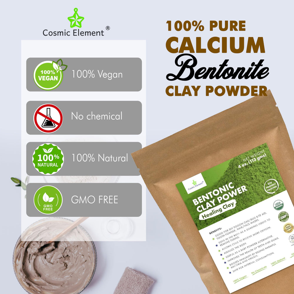 Cosmic Element clay powder mixed with water forms a soothing facial paste.
