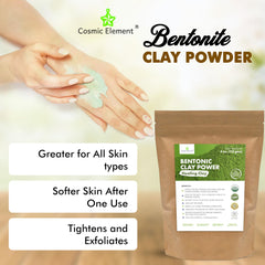 Cosmic Element clay powder packaging highlights vegan, food-grade formula for skin care.