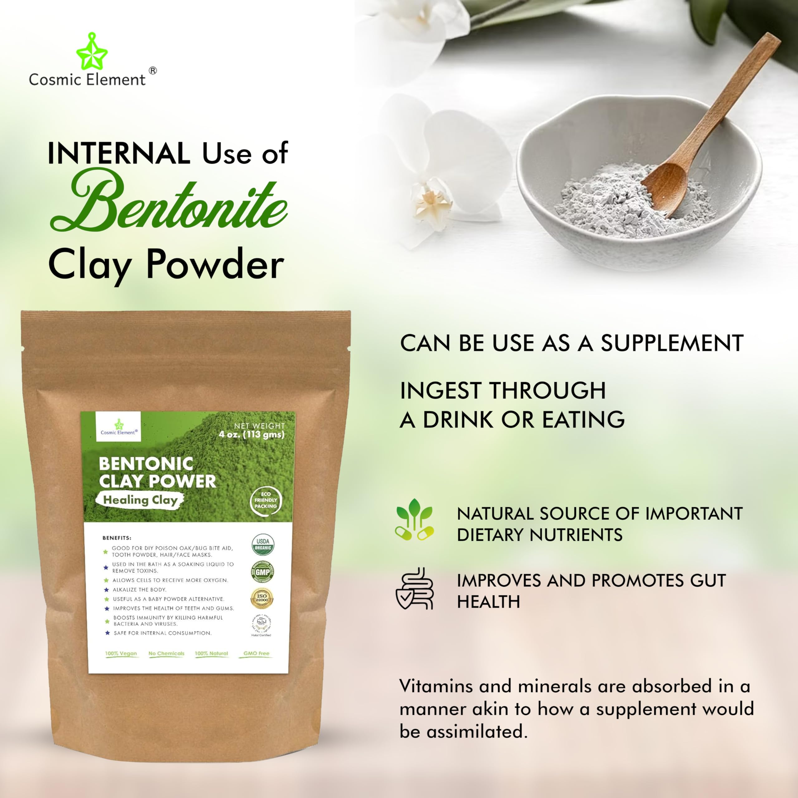 Cosmic Element clay mask on skin creates a refreshing cleansing ritual.