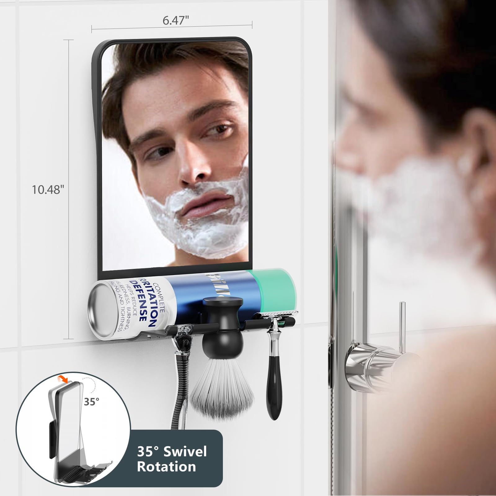 COSMIRROR nano adhesive pads secure the mirror on smooth walls for easy mounting.