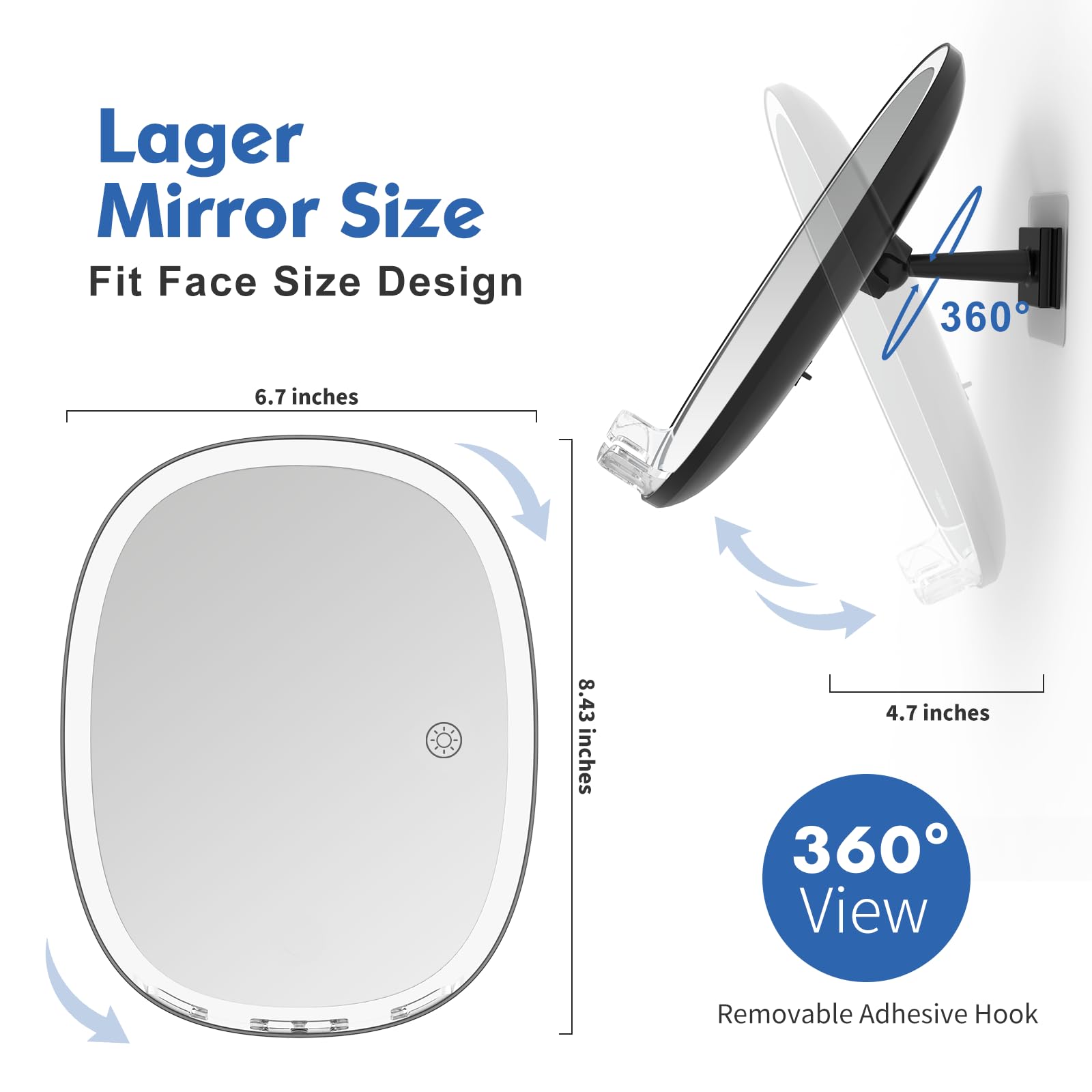 COSMIRROR 3-color LED lighting enhances visibility for shaving or makeup tasks
