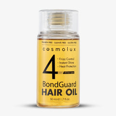 Cosmolux BondGuard heat protection bottle demonstrates protection up to 450°F for damaged hair