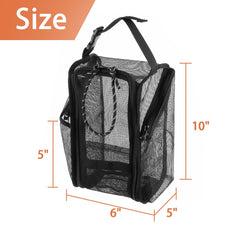 Cosmos Mesh Shower Caddy hanging in bathroom; quick-dry design keeps damp items separate.