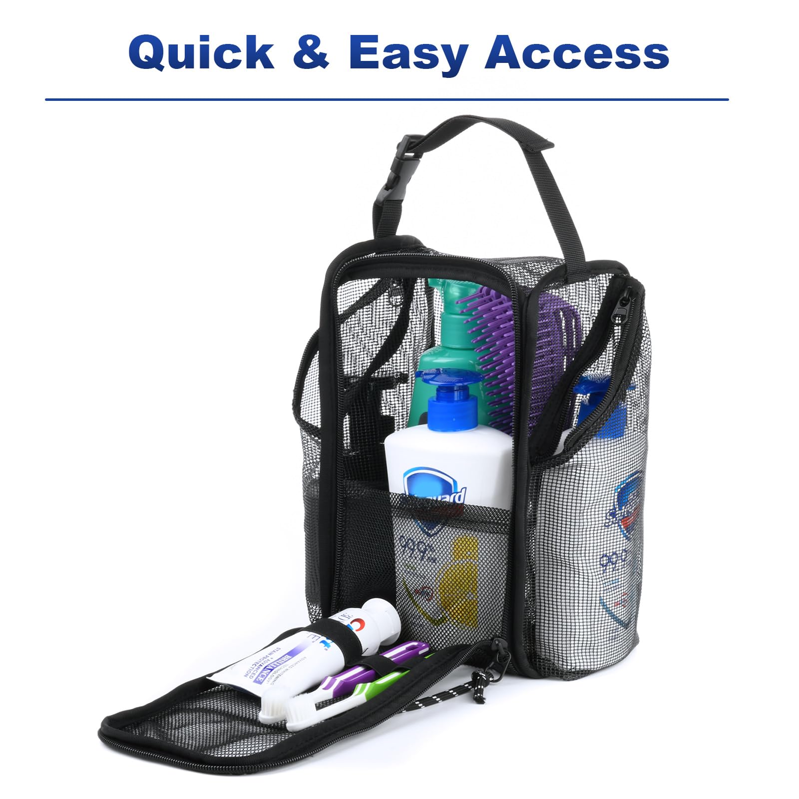 Cosmos Mesh Shower Caddy side pockets provide easy access to toothbrushes and razors.