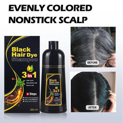 Cosmpro Black Hair Dye Shampoo application scene with gloves
