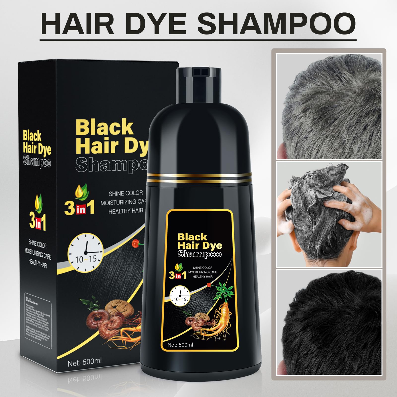 Cosmpro Black Hair Dye Shampoo requires no pre-mixing for easy at-home color.
