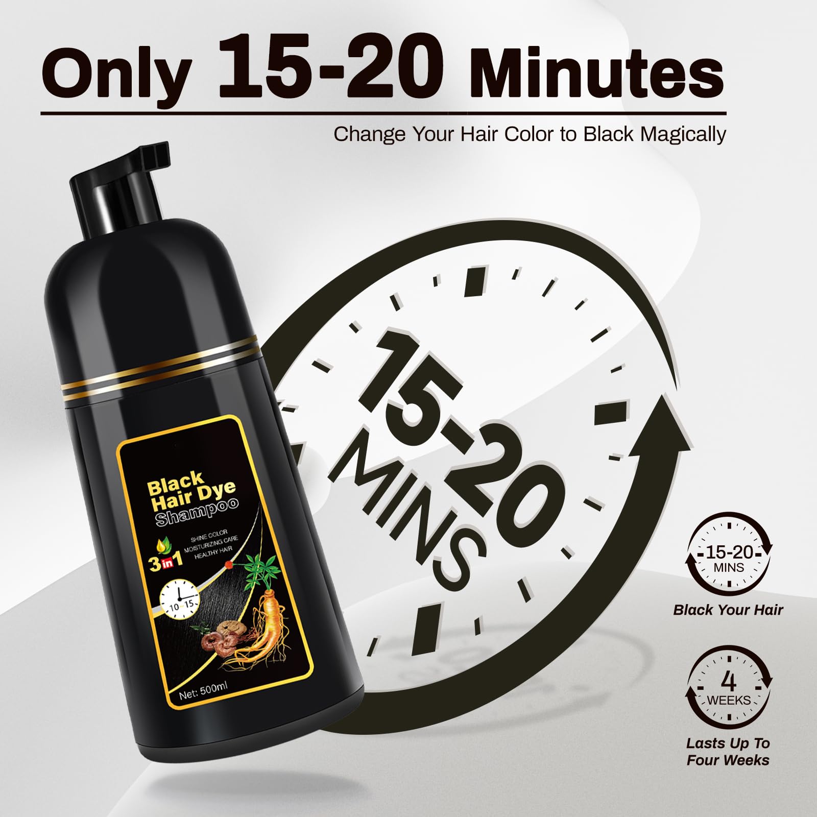 Cosmpro Black Hair Dye Shampoo polygonum-multiflorum-ginseng highlights plant-based nourishment.