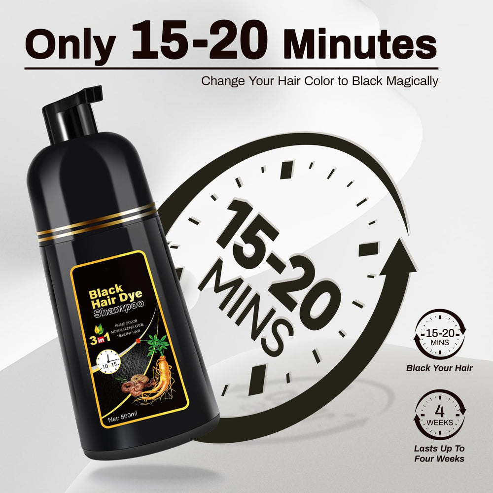 Cosmpro Black Hair Dye Shampoo polygonum-multiflorum-ginseng highlights plant-based nourishment.