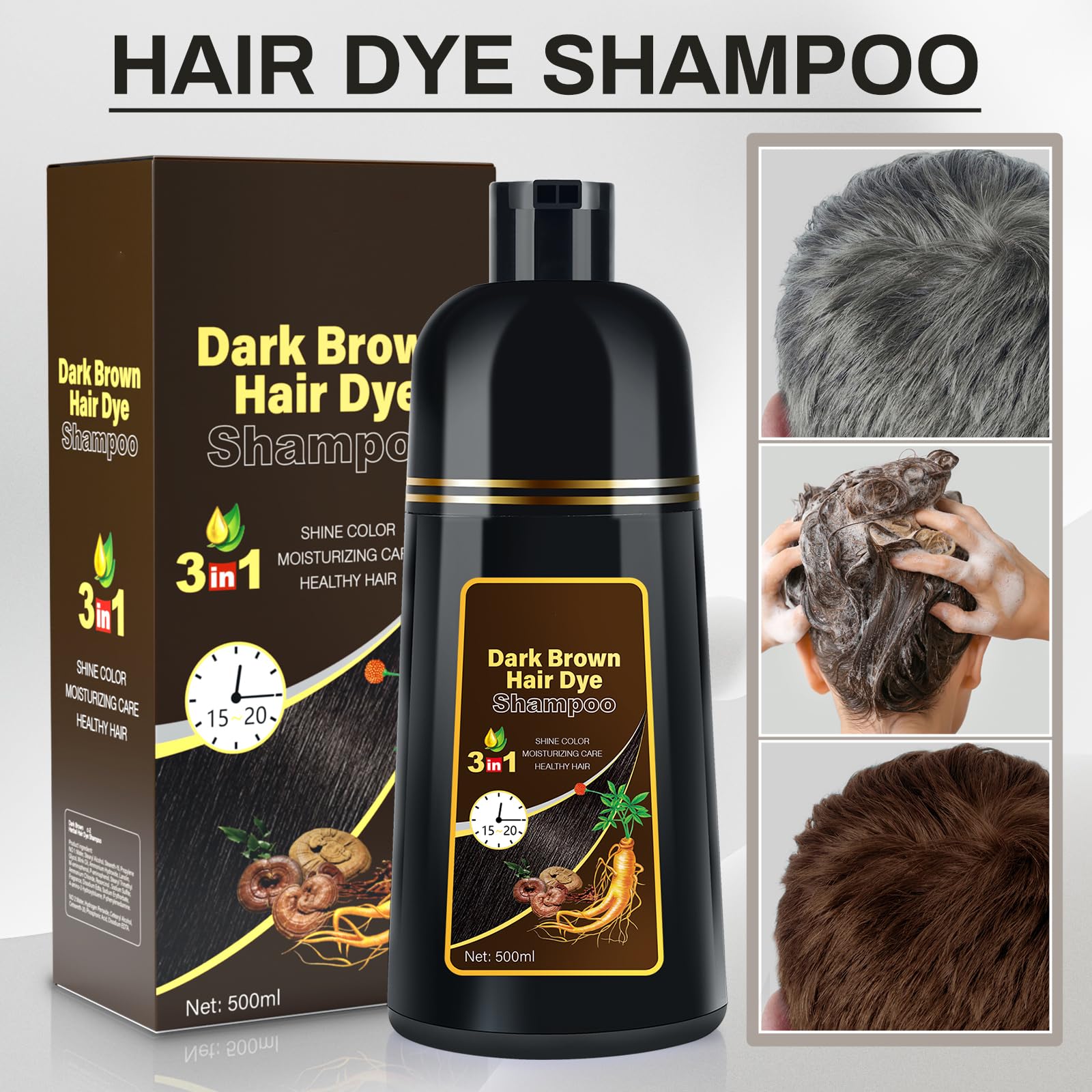 Cosmpro Dark Brown Dye Shampoo foam illustrates gentle lather for quick color results.