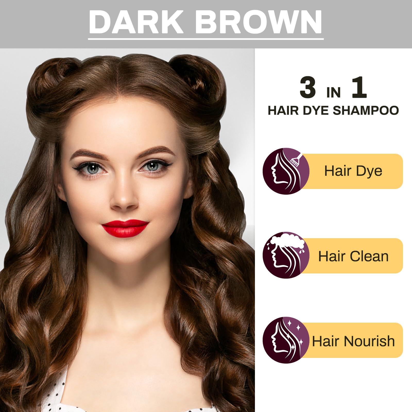 Cosmpro Dark Brown Dye Shampoo ingredients feature natural plant extracts for hair health.