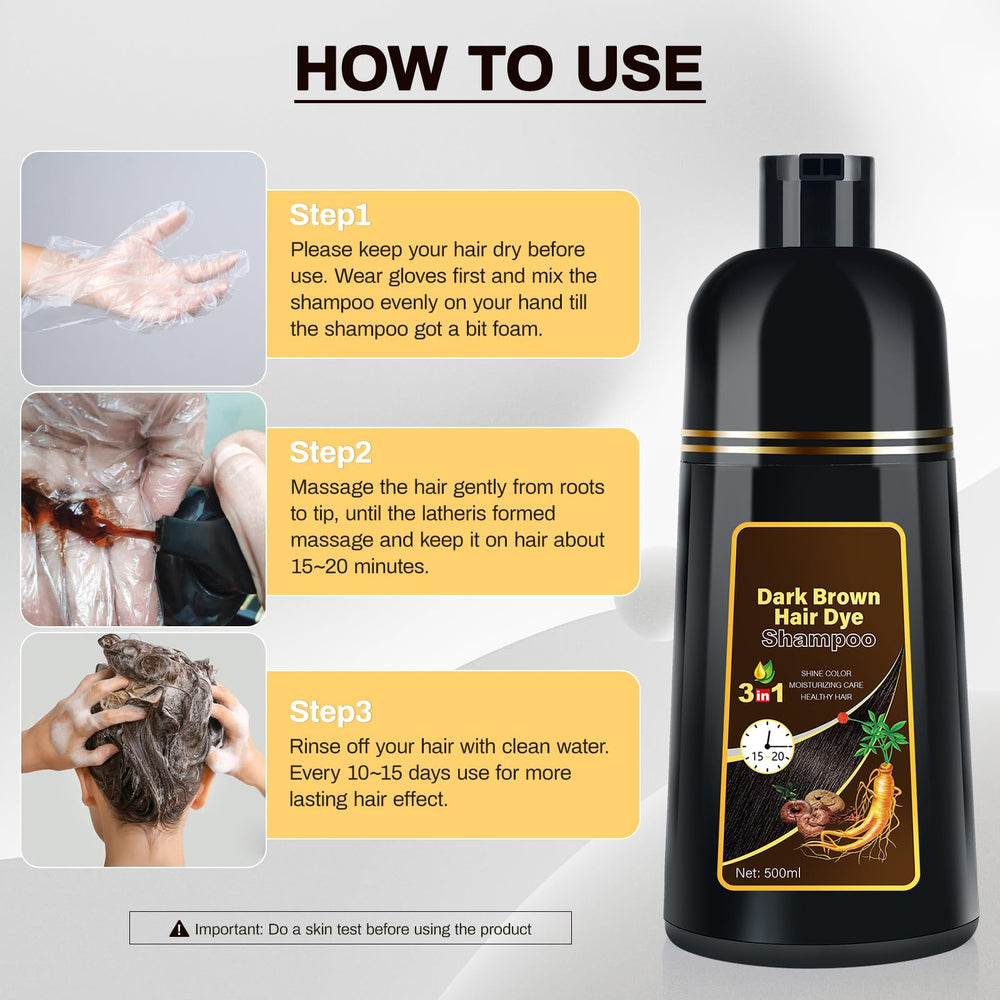 Cosmpro Dark Brown Dye Shampoo finished look reveals natural gray coverage and shine.