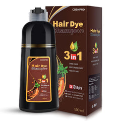 cosmpro hair dye shampoo chestnut brown bottle shows easy at-home color for gray coverage