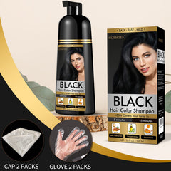 COSMTEK Black Dye Shampoo foamy lather highlights smoothing oils for frizz reduction.
