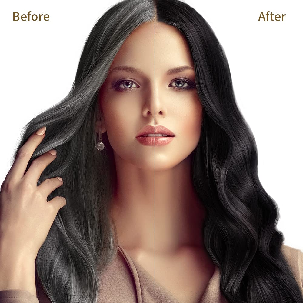 COSMTEK Black Hair Dye Shampoo finished result image hints at lasting color and shine.