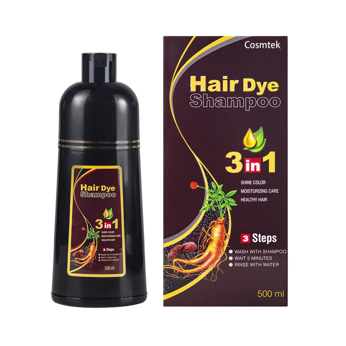 COSMTEK Instant Hair Color Shampoo Chestnut Brown bottle for easy at-home color in minutes