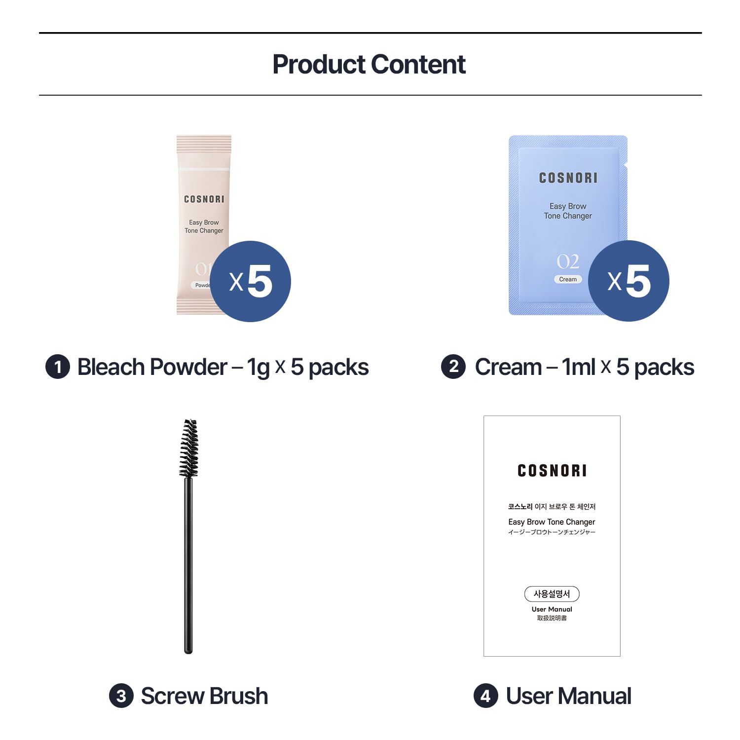 COSNORI Easy Brow Tone Changer hygienic-sachets ensure clean, one-time use.
