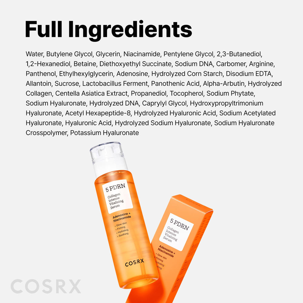 COSRX 5PDRN serum ingredients closeup highlights centella and salmon DNA benefits