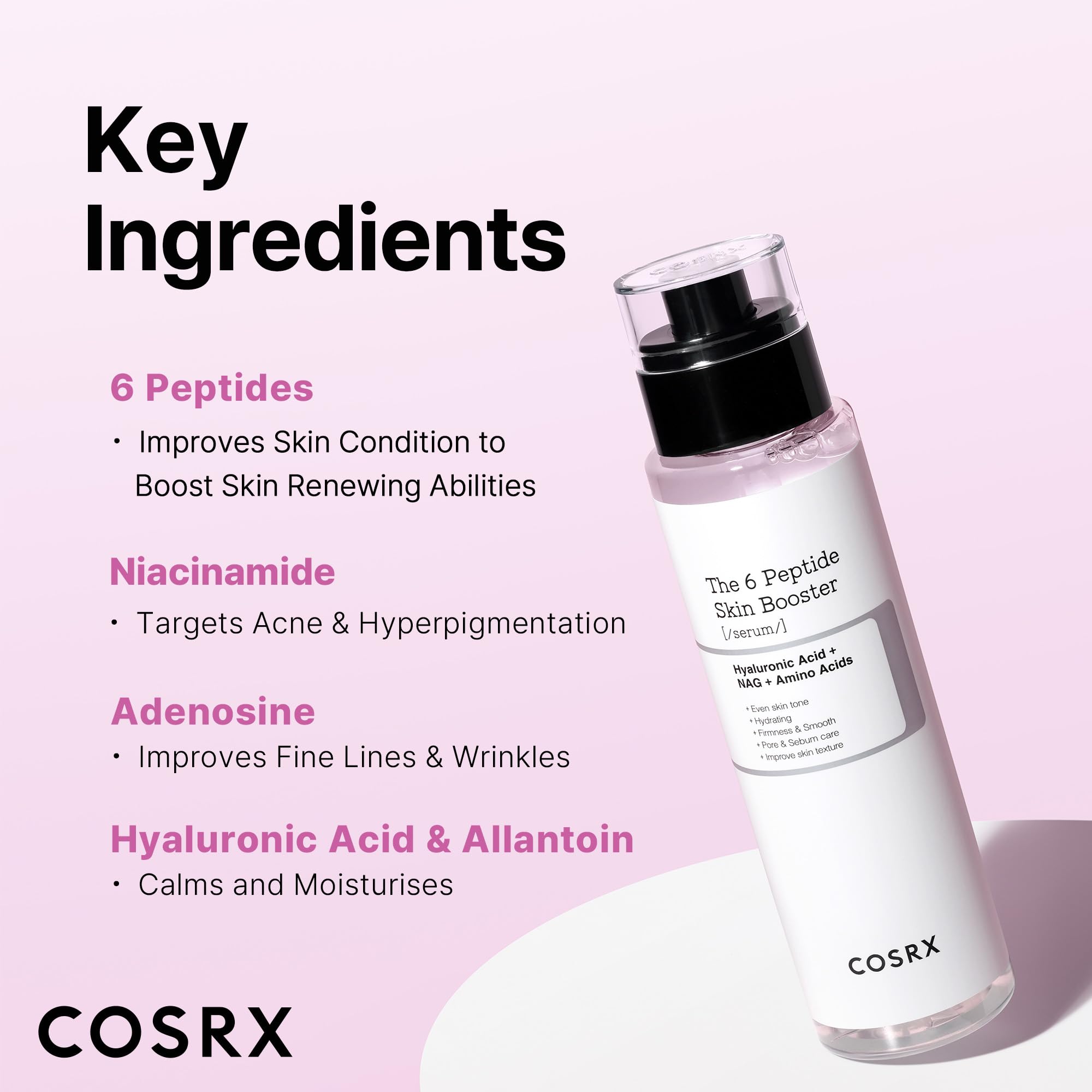 COSRX 6X Peptide Collagen Booster label closeup with key ingredients listed