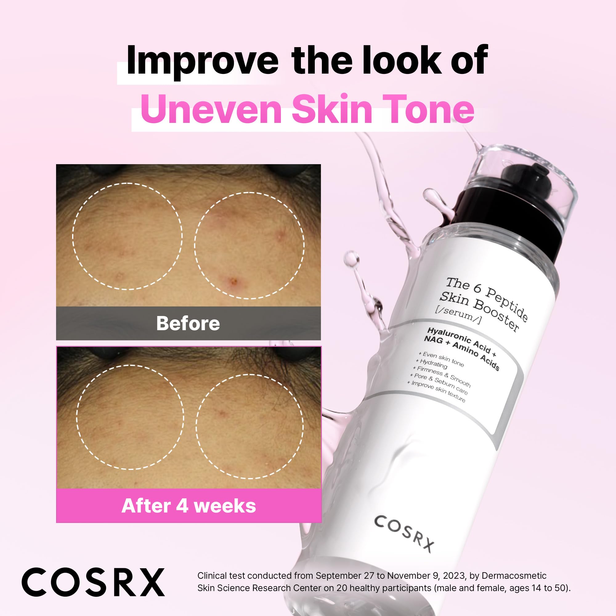 COSRX 6X Peptide Collagen Booster serum pump dispensed for quick first-step hydration