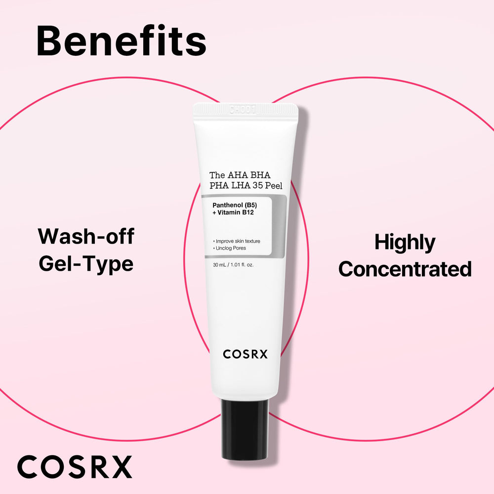 COSRX AHA BHA PHA LHA 35% Peel packaging on shelf communicates premium Korean skincare