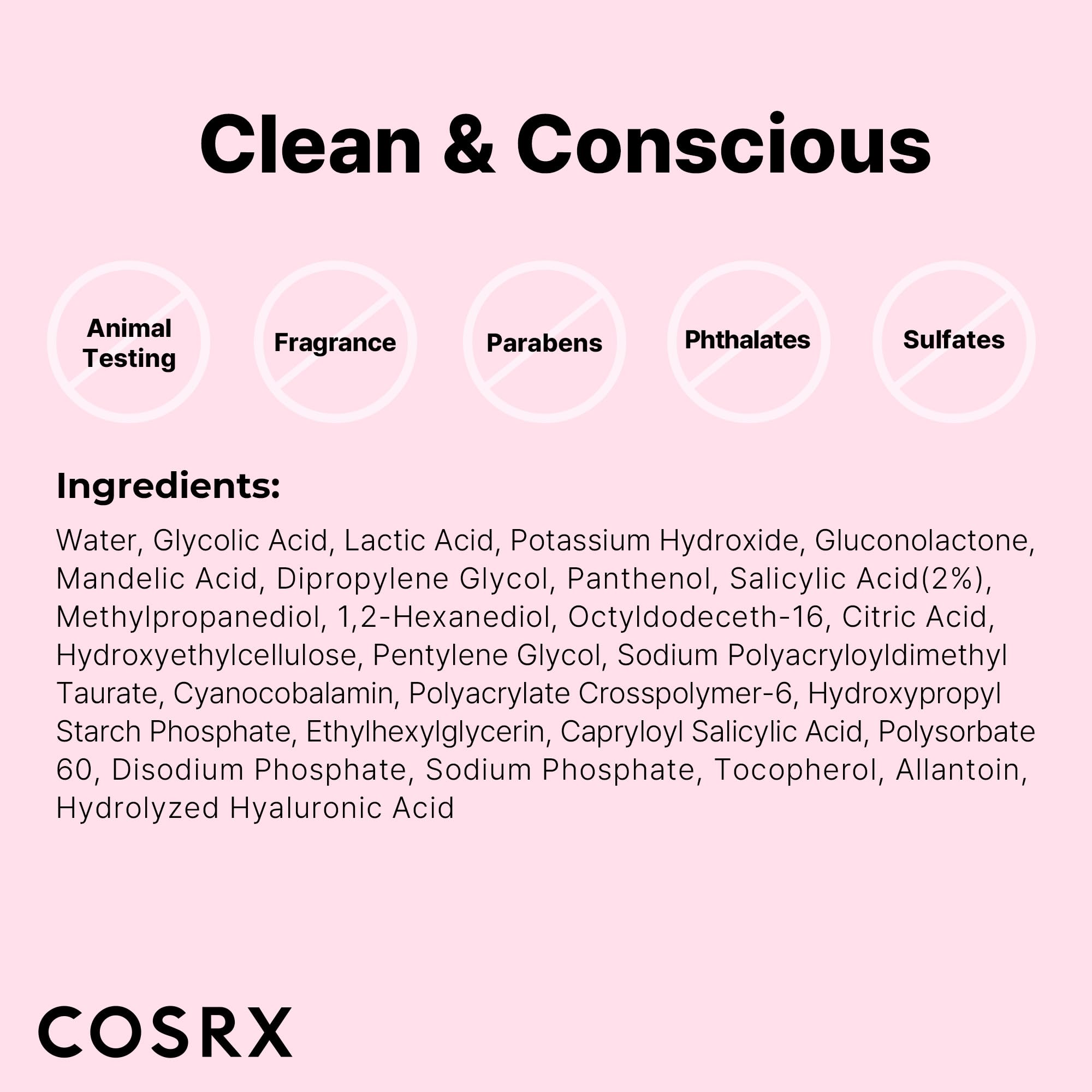 COSRX AHA BHA PHA LHA 35% Peel closeup label highlights its fast-acting, non-irritating formula