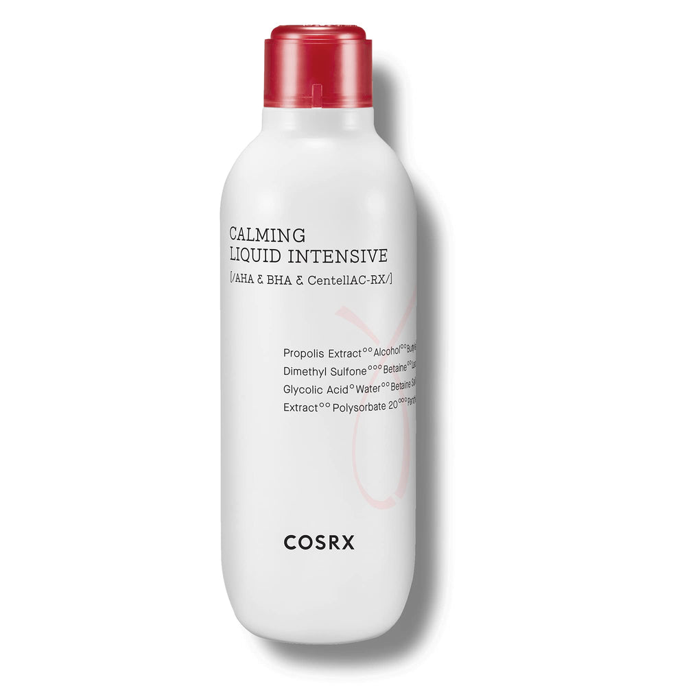 COSRX Acne Calming Liquid bottle demonstrates quick-toning for clearer skin