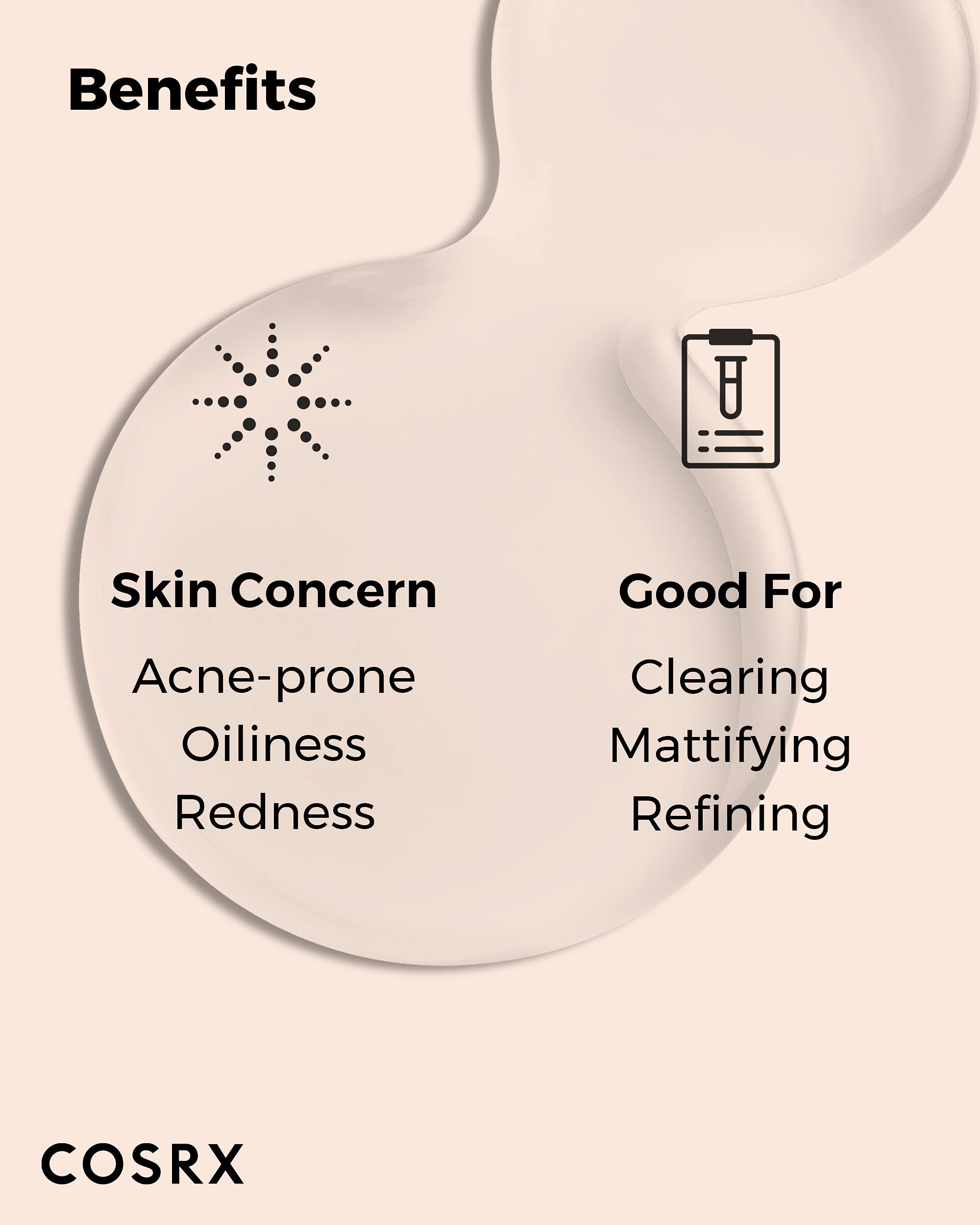 COSRX Acne Calming Liquid ingredients panel featuring BHA and AHA